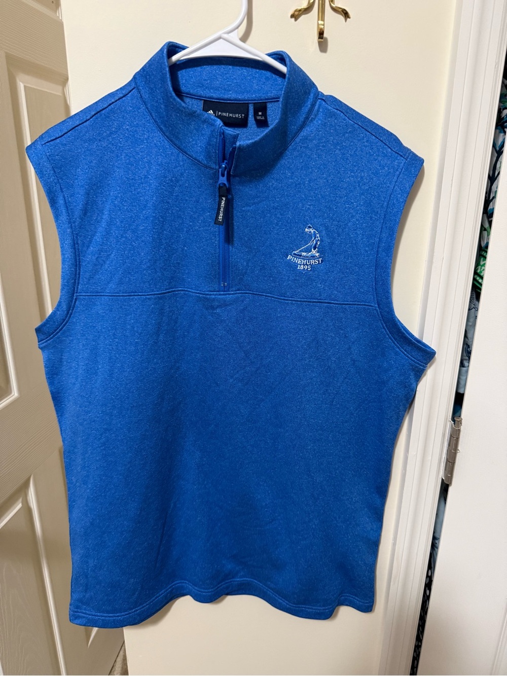 adidas Blue Sleeveless Quarter-Zip Golf Vest with Pinehurst Logo